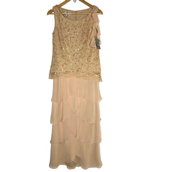 Patra Dress Tiered Beaded Sequin Lace Sleeveless Formal Evening Peach NWT 6 - Picture 1 of 8